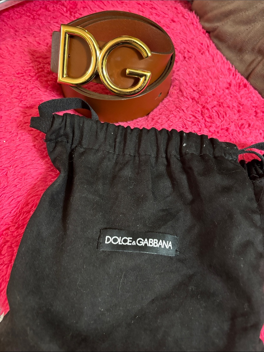 Men’s Dolce & Gabbana Brown Leather Belt with Gold DG Buckle